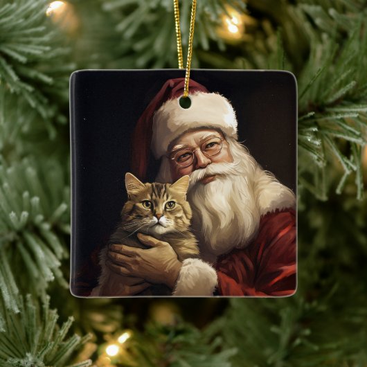Bengalen Kat met Sinterklaas Feestelijke Kerstmis Keramisch Ornament (Boom)