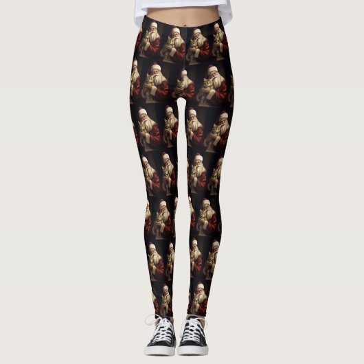 Bengalen Kat met Sinterklaas Feestelijke Kerstmis Leggings (Voorkant)
