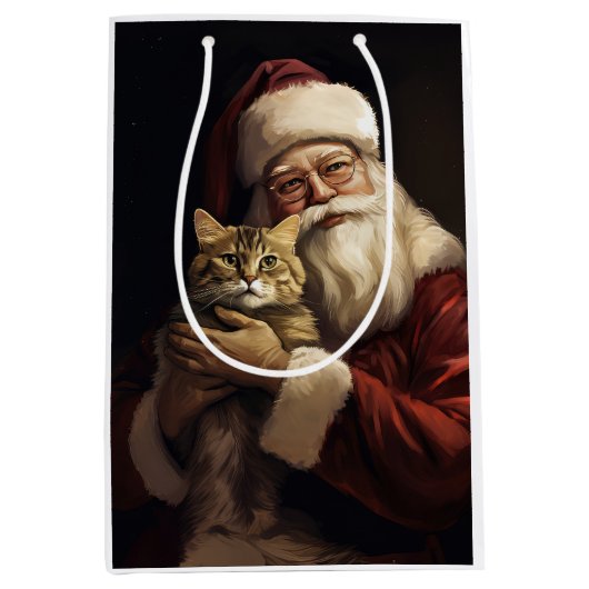 Bengalen Kat met Sinterklaas Feestelijke Kerstmis Medium Cadeauzakje (Voorkant)