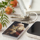 Bengalen Kat met Sinterklaas Feestelijke Kerstmis Sleutelhanger (Voorkant Rechts)