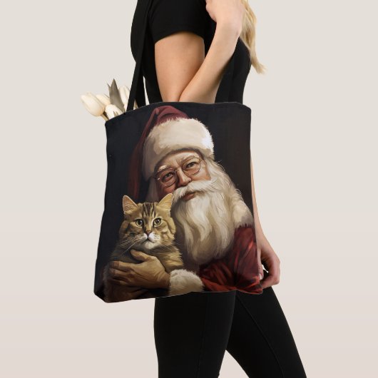 Bengalen Kat met Sinterklaas Feestelijke Kerstmis Tote Bag (Dichtbij)