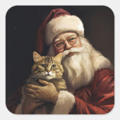 Bengalen Kat met Sinterklaas Feestelijke Kerstmis Vierkante Sticker (Voorkant)