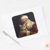 Bengalen Kat met Sinterklaas Feestelijke Kerstmis Vierkante Sticker (Envelop)