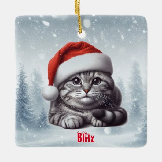 Bengalen Kat Sneeuwachtige Kerstmis Keramisch Ornament (Voorkant)