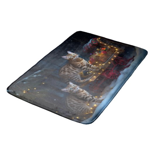 Bengalen Kat Snowy Sleigh Ride Kerstmisdecor Badmat (Gekanteld)