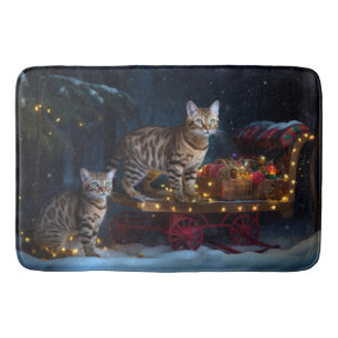 Bengalen Kat Snowy Sleigh Ride Kerstmisdecor Badmat