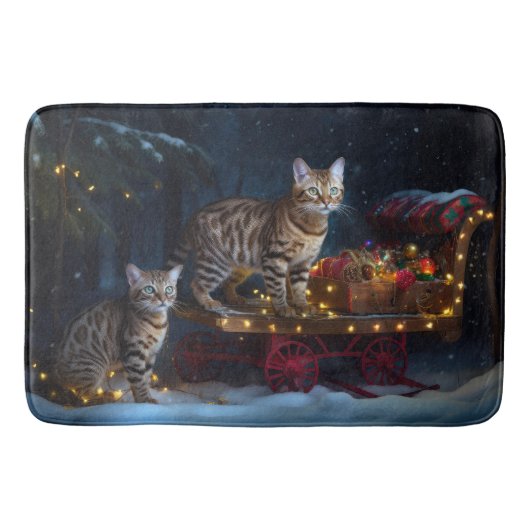 Bengalen Kat Snowy Sleigh Ride Kerstmisdecor Badmat (Voorkant)
