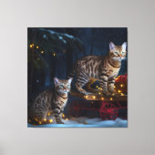 Bengalen Kat Snowy Sleigh Ride Kerstmisdecor Canvas Afdruk (Voorkant)
