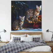 Bengalen Kat Snowy Sleigh Ride Kerstmisdecor Canvas Afdruk (Insitu (Slaapkamer))