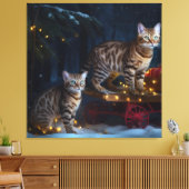 Bengalen Kat Snowy Sleigh Ride Kerstmisdecor Canvas Afdruk (Insitu (Woonkamer))