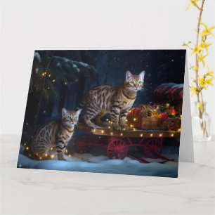 Bengalen Kat Snowy Sleigh Ride Kerstmisdecor Kaart