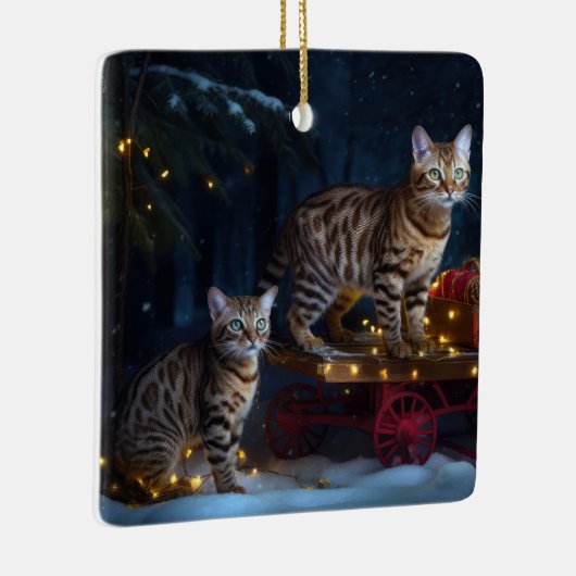 Bengalen Kat Snowy Sleigh Ride Kerstmisdecor Keramisch Ornament (Rechts)
