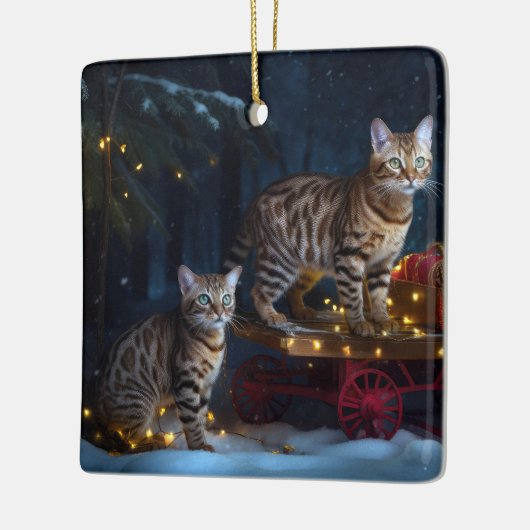 Bengalen Kat Snowy Sleigh Ride Kerstmisdecor Keramisch Ornament (Links)