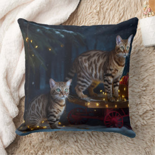 Bengalen Kat Snowy Sleigh Ride Kerstmisdecor Kussen