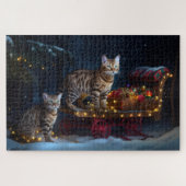 Bengalen Kat Snowy Sleigh Ride Kerstmisdecor Legpuzzel (Horizontaal)