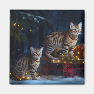 Bengalen Kat Snowy Sleigh Ride Kerstmisdecor Magneet