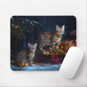 Bengalen Kat Snowy Sleigh Ride Kerstmisdecor Muismat (Met muis)
