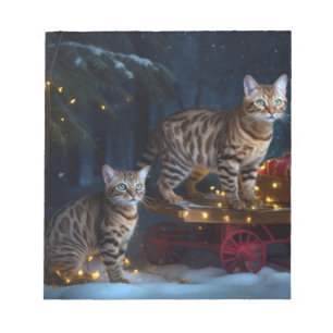 Bengalen Kat Snowy Sleigh Ride Kerstmisdecor Notitieblok