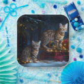 Bengalen Kat Snowy Sleigh Ride Kerstmisdecor Papieren Bordje (Feest)