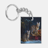 Bengalen Kat Snowy Sleigh Ride Kerstmisdecor Sleutelhanger (Voorkant Links)