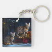 Bengalen Kat Snowy Sleigh Ride Kerstmisdecor Sleutelhanger (Achterkant)