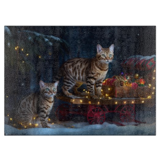 Bengalen Kat Snowy Sleigh Ride Kerstmisdecor Snijplank (Voorkant)