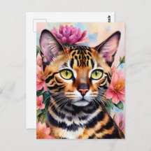 Bengalen Kat Waterverf Bloemenkunst