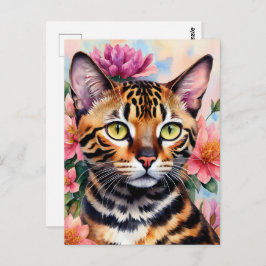 Bengalen Kat Waterverf Bloemenkunst Briefkaart