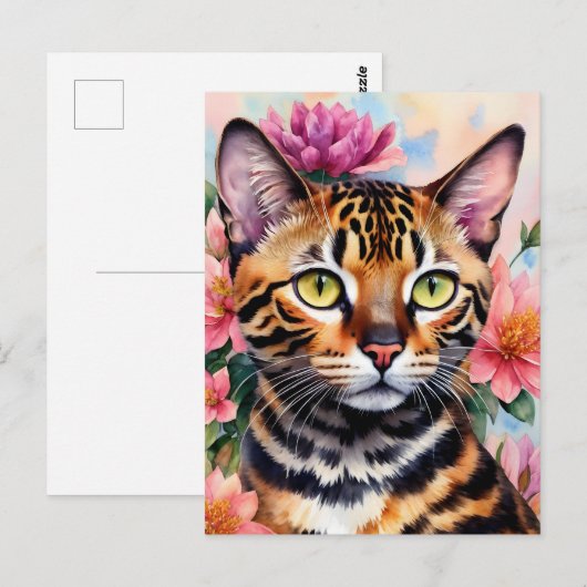 Bengalen Kat Waterverf Bloemenkunst Briefkaart (Voorkant / Achterkant)