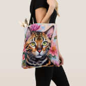 Bengalen Kat Waterverf Bloemenkunst Tote Bag (Dichtbij)