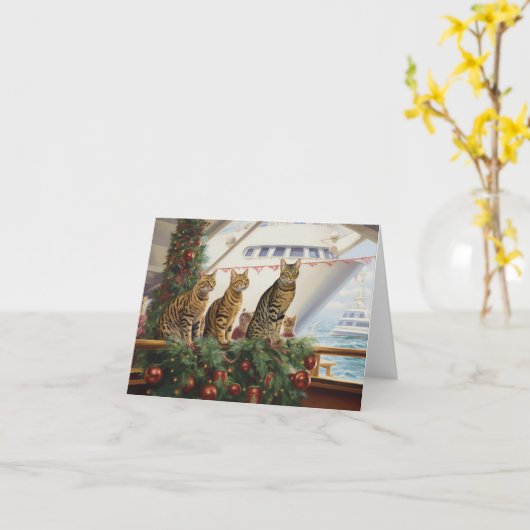 Bengalen Katten Kerst Cruise: Pawsome Holiday Kaart (Gele Bloem)