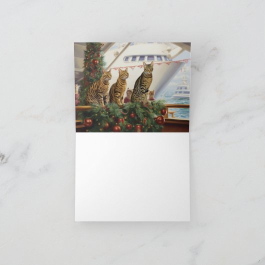 Bengalen Katten Kerst Cruise: Pawsome Holiday Kaart (Binnen)