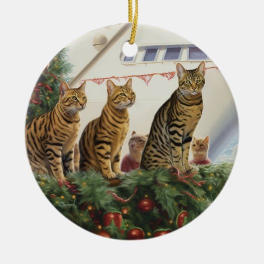 Bengalen Katten Kerst Cruise: Pawsome Holiday Keramisch Ornament (Voorkant)