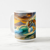 Bengalen op een surfplank ontwerp van Rich AMeN Gi Koffiemok (Voorkant links)