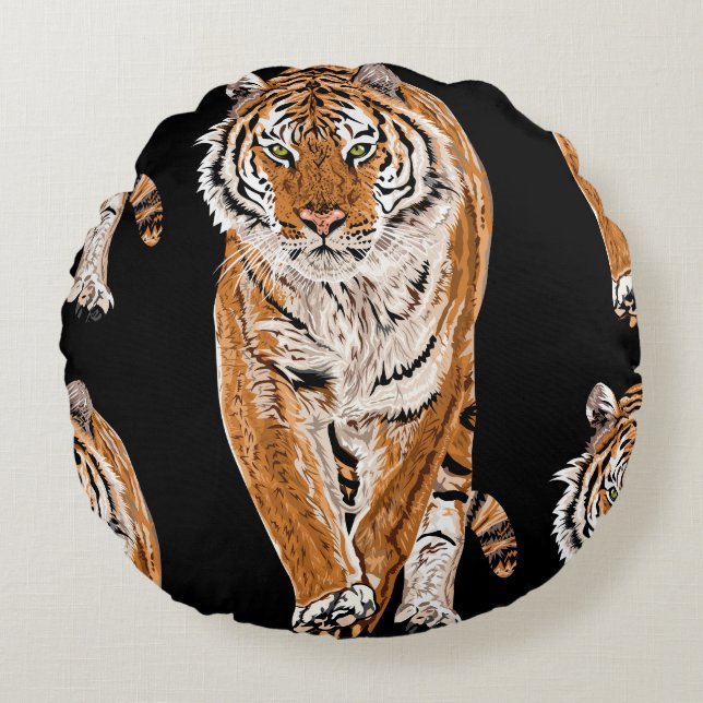 Bengalen tijger schets:  dierenprint rond kussen (Voorkant)