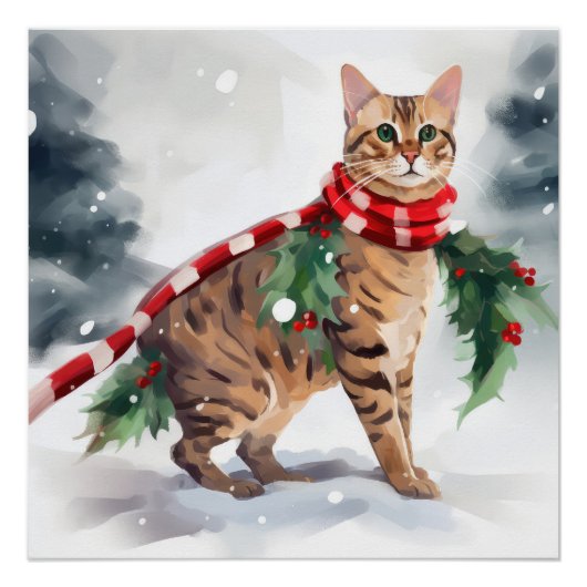 Bengalese kat in Sneeuw Kerst  Perfect Poster (Voorkant)