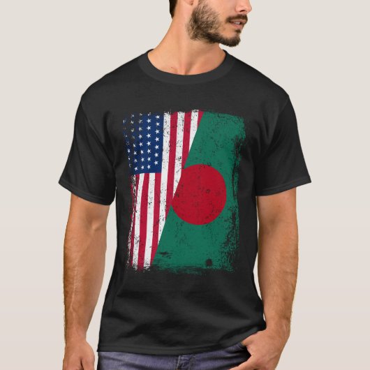 BENGALI ROOTS Half-American Flag BANGLADESH T-shirt (Voorkant)