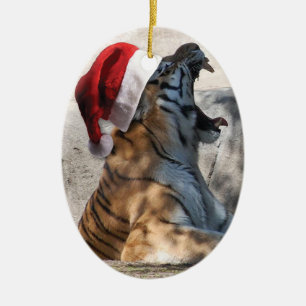 Bengalige tijger met Santa Hat Keramisch Ornament