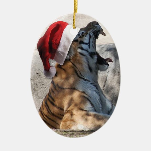 Bengalige tijger met Santa Hat Keramisch Ornament (Voorkant)