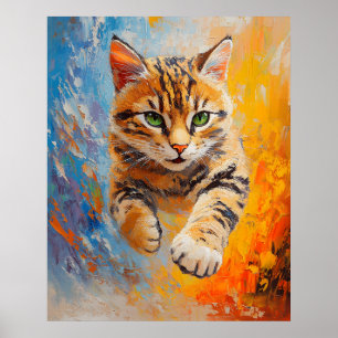 Bengalse kat springt door vuur en ijs poster