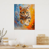 Bengalse kat springt door vuur en ijs poster (Keuken)