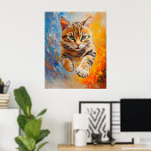 Bengalse kat springt door vuur en ijs poster (Thuiskantoor)