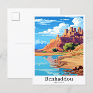 Benhaddaou Marokko Art Vintage Travel Illustratie Briefkaart