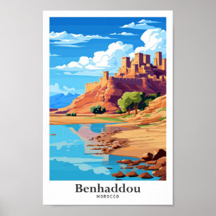 Benhaddaou Marokko Art Vintage Travel Illustratie Poster