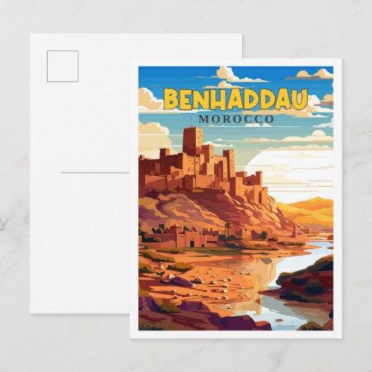Benhaddau Marokko vintage reisillustratie Briefkaart (Voorkant / Achterkant)