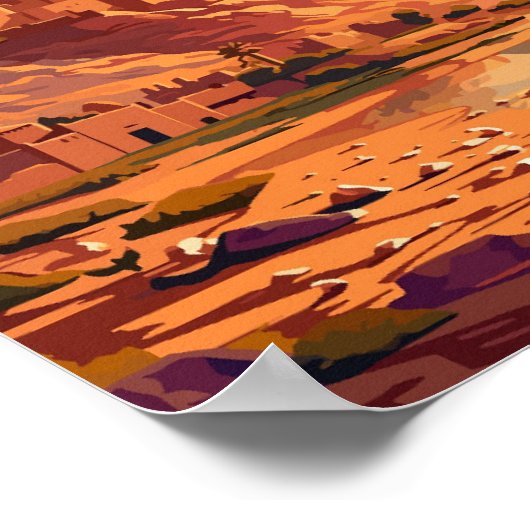 Benhaddau Marokko vintage reisillustratie Poster (Hoek)