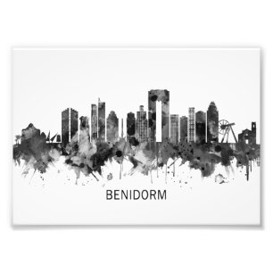 Benidorm Spain Skyline BW Foto Afdruk