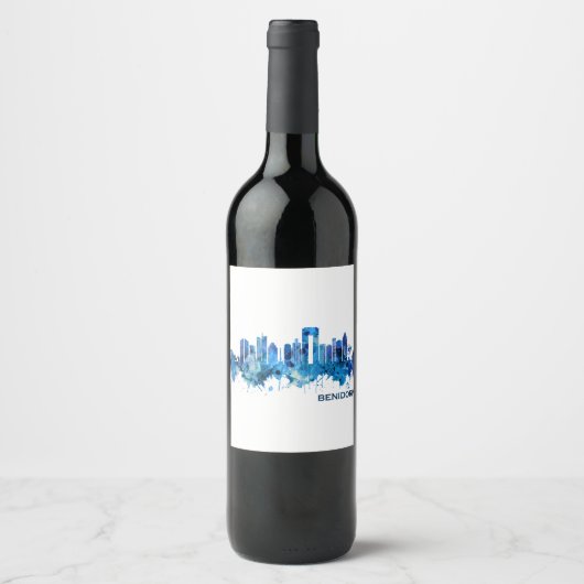 Benidorm Spanje Skyline Blue Wijn Etiket (Voorkant)