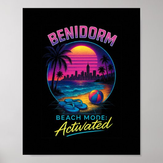 Benidorm Spanje Strandmodus Geactiveerd Retro Vaka Poster (Voorkant)