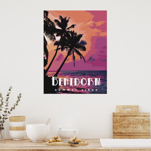 Benidorm Spanje Waterverf Beach Poster (Keuken)